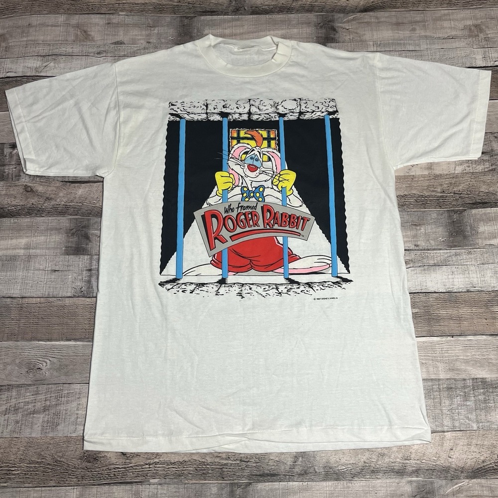 Roger Rabbit Shirt Size Large White Vintage 80s Disney Puff Print Cartoon